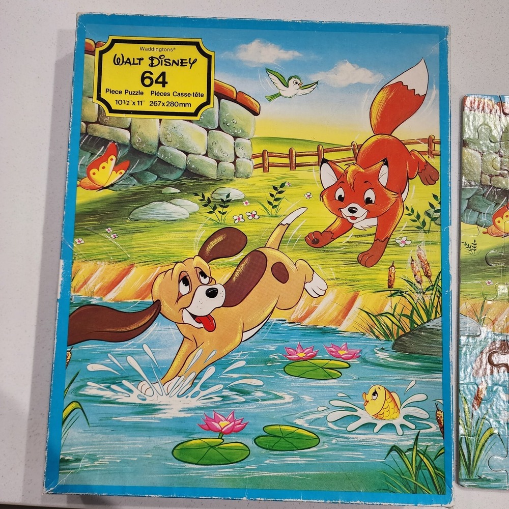 VTG Disney Fox And The Hound Jigsaw Puzzle Waddingtons 64 Pieces Kids with BOX